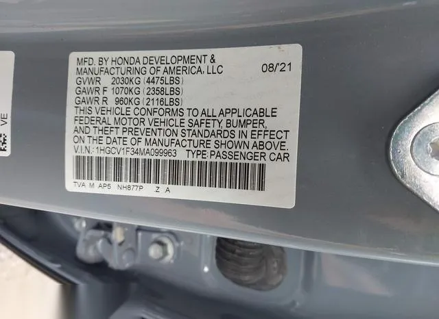 1HGCV1F34MA099963 2021 2021 Honda Accord- Sport 9