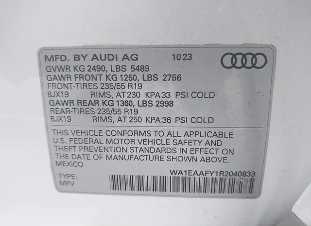 WA1EAAFY1R2040833 2024 2024 Audi Q5- Premium Plus 45 Tfsi S  9