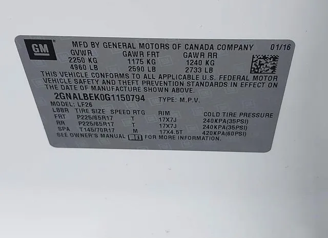 2GNALBEK0G1150794 2016 2016 Chevrolet Equinox- LS 9