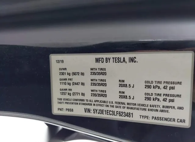 5YJ3E1EC3LF623481 2020 2020 Tesla Model 3- Performance Dual  9