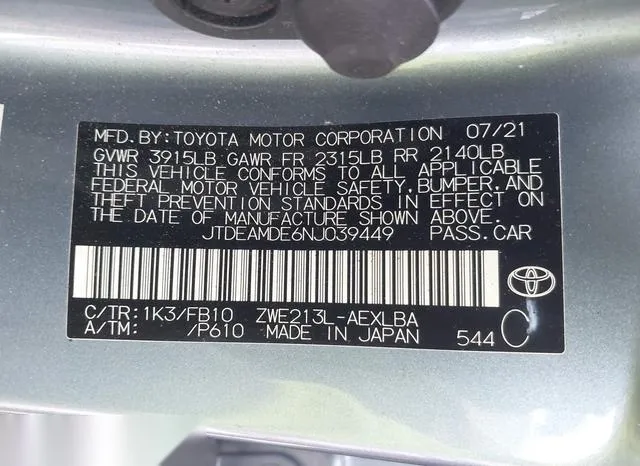 JTDEAMDE6NJ039449 2022 2022 Toyota Corolla- Hybrid Le 9