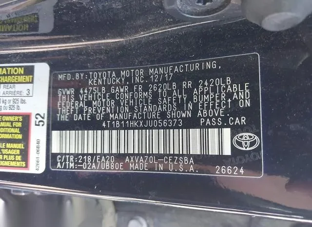 4T1B11HKXJU056373 2018 2018 Toyota Camry- SE 9