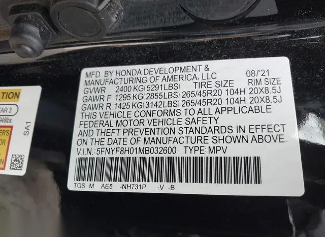 5FNYF8H01MB032600 2021 2021 Honda Passport- Awd Elite 9