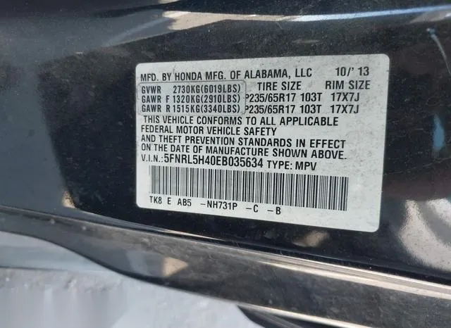 5FNRL5H40EB035634 2014 2014 Honda Odyssey- EX 9