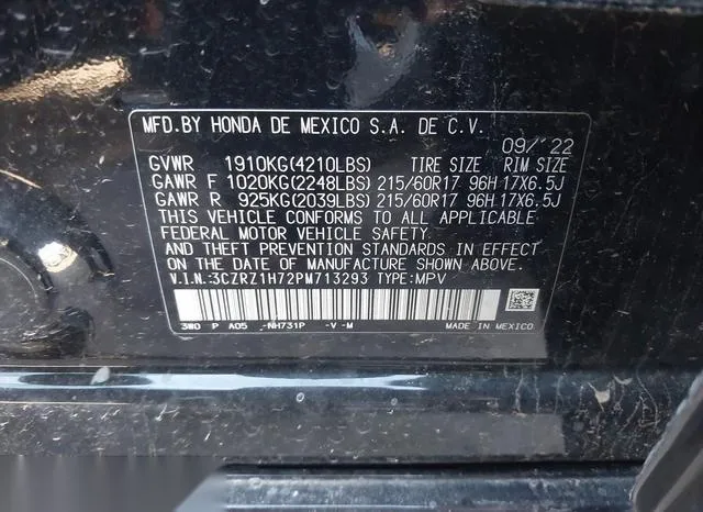 3CZRZ1H72PM713293 2023 2023 Honda HR-V- 2Wd Ex-L 9