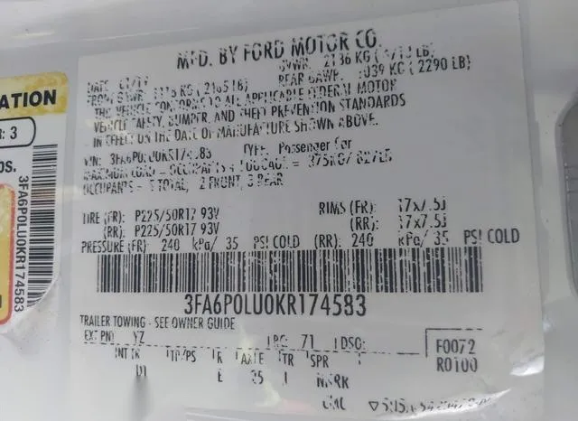 3FA6P0LU0KR174583 2019 2019 Ford Fusion- Hybrid SE 9