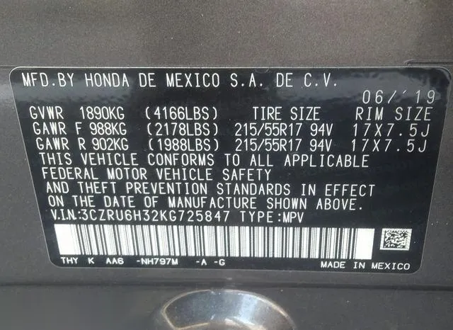 3CZRU6H32KG725847 2019 2019 Honda HR-V- LX 9