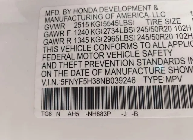 5FNYF5H38NB039246 2022 2022 Honda Pilot- 2Wd Sport 9