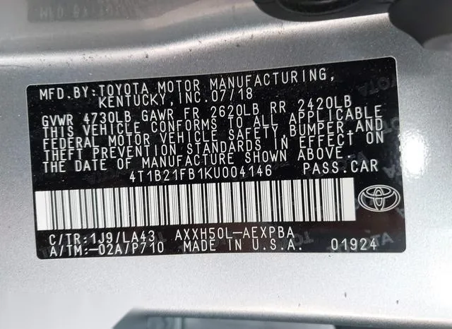 4T1B21FB1KU004146 2019 2019 Toyota Avalon- Hybrid Limited 9