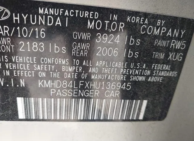 KMHD84LFXHU136945 2017 2017 Hyundai Elantra- SE 9