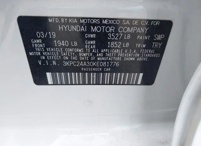 3KPC24A30KE081776 2019 2019 Hyundai Accent- SE 9