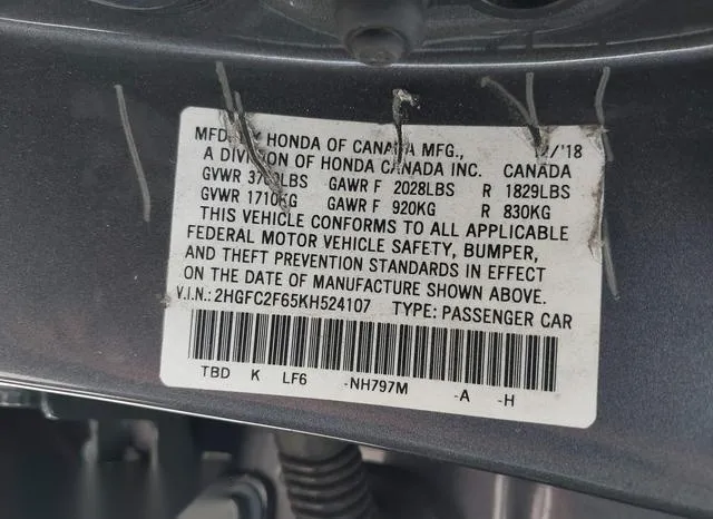 2HGFC2F65KH524107 2019 2019 Honda Civic- LX 9