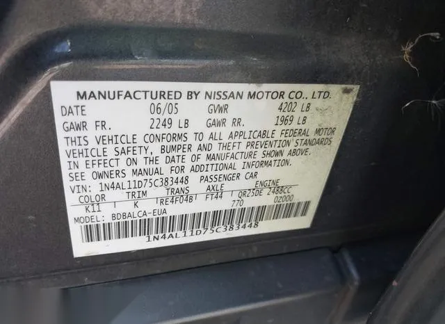 1N4AL11D75C383448 2005 2005 Nissan Altima- 2-5 S 9