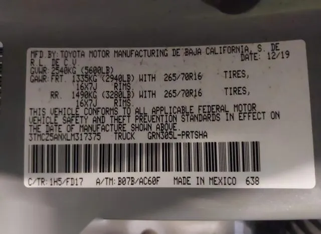 3TMCZ5ANXLM317375 2020 2020 Toyota Tacoma- Trd Off-Road 9