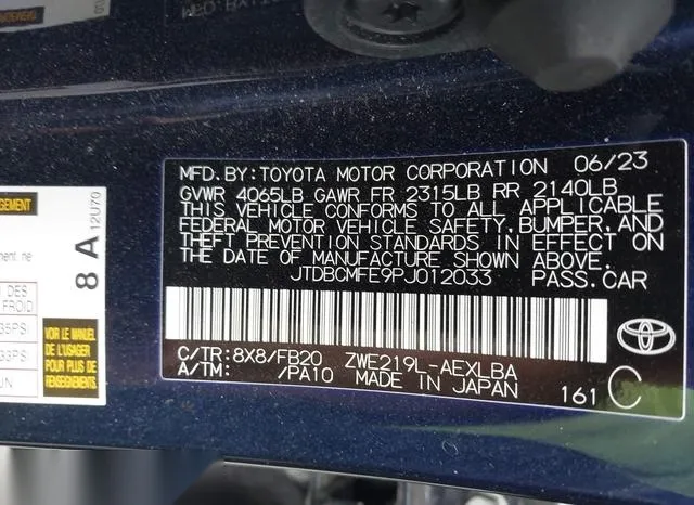 JTDBCMFE9PJ012033 2023 2023 Toyota Corolla- Hybrid Le 9