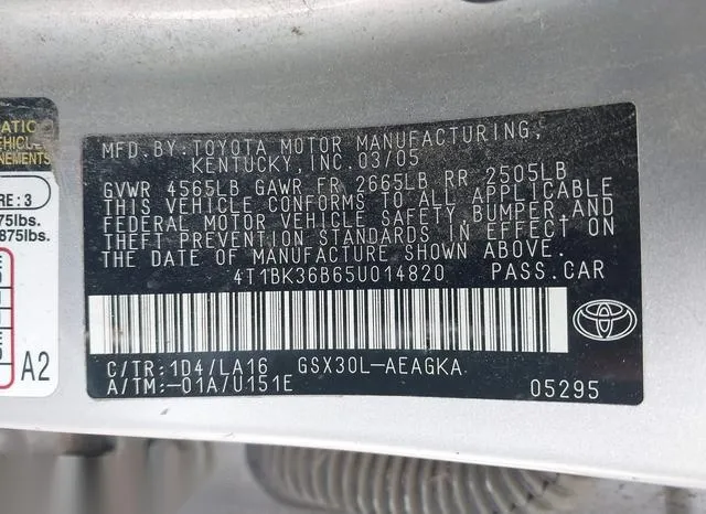 4T1BK36B65U014820 2005 2005 Toyota Avalon- Xls 9