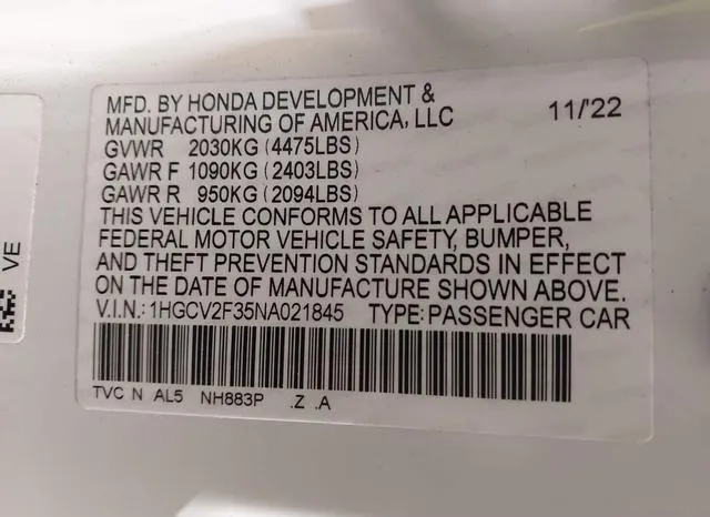 1HGCV2F35NA021845 2022 2022 Honda Accord- Sport 2-0T 9