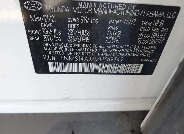 5NMS14AJ7MH369349 2021 2021 Hyundai Santa Fe- SE 9