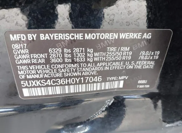 5UXKS4C36H0Y17046 2017 2017 BMW X5- Xdrive35D 9