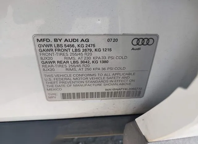 WA1BNAFY4L2092732 2020 2020 Audi Q5- Premium Plus 45 Tfsi Q 9