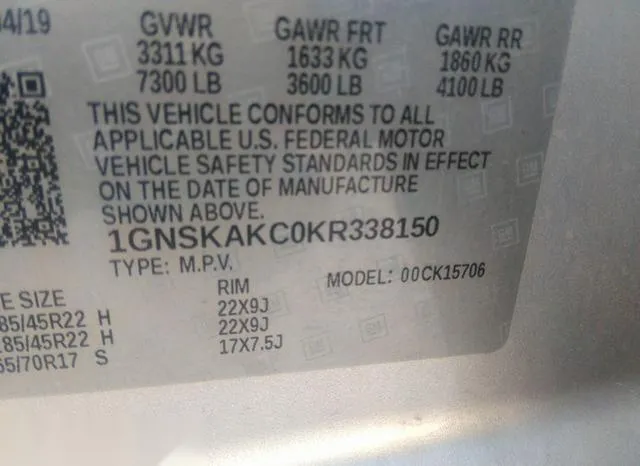 1GNSKAKC0KR338150 2019 2019 Chevrolet Tahoe- LS 9