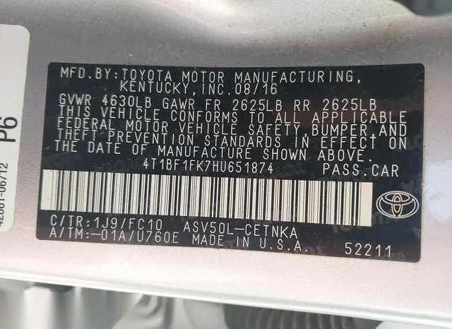 4T1BF1FK7HU651874 2017 2017 Toyota Camry- LE 9