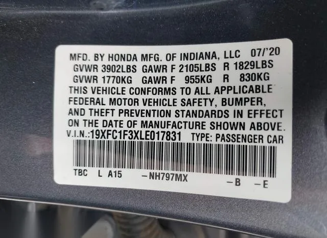 19XFC1F3XLE017831 2020 2020 Honda Civic- EX 9