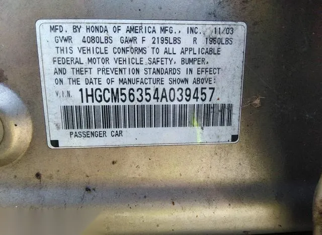 1HGCM56354A039457 2004 2004 Honda Accord- 2-4 LX 9