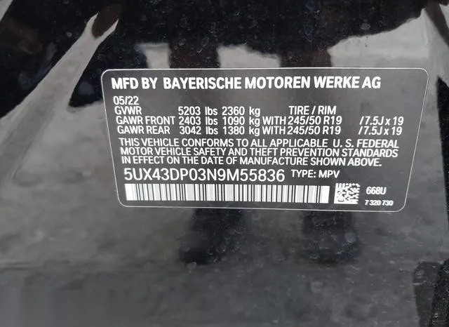 5UX43DP03N9M55836 2022 2022 BMW X3- Sdrive30I 9