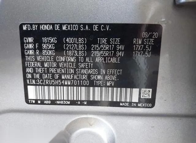 3CZRU5H54MM701100 2021 2021 Honda HR-V- 2Wd Ex 9