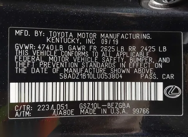 58ADZ1B10LU053804 2020 2020 Lexus ES- 350 9