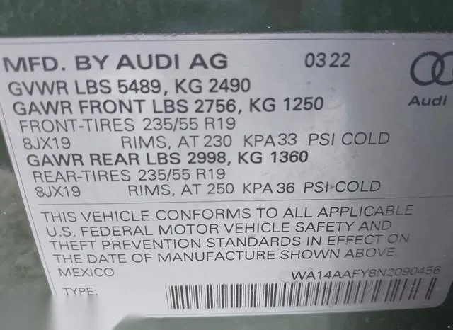 WA14AAFY8N2090456 2022 2022 Audi Q5- Premium 45 Tfsi S Line  9