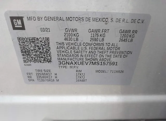 3GNAXUEV7MS157591 2021 2021 Chevrolet Equinox- Awd Lt 9