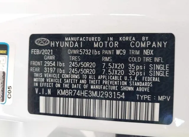 KM8R74HE3MU293154 2021 2021 Hyundai Palisade- Calligraphy 9