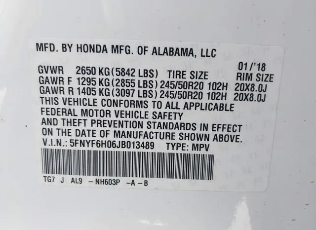 5FNYF6H06JB013489 2018 2018 Honda Pilot- Elite 9