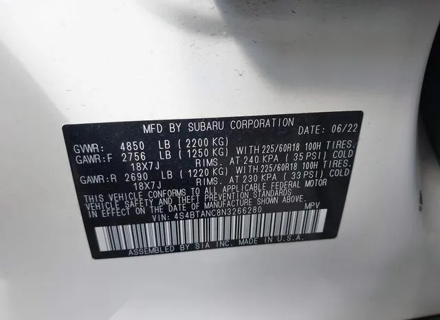 4S4BTANC8N3266280 2022 2022 Subaru Outback- Limited 9