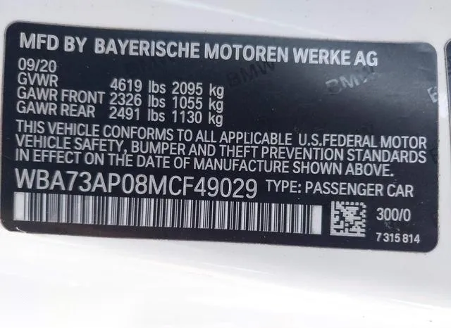 WBA73AP08MCF49029 2021 2021 BMW 4 Series- 430I Xdrive 9