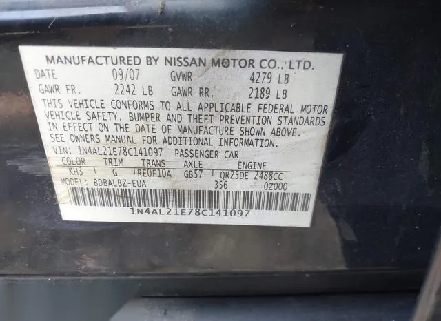 1N4AL21E78C141097 2008 2008 Nissan Altima- 2-5 S 9