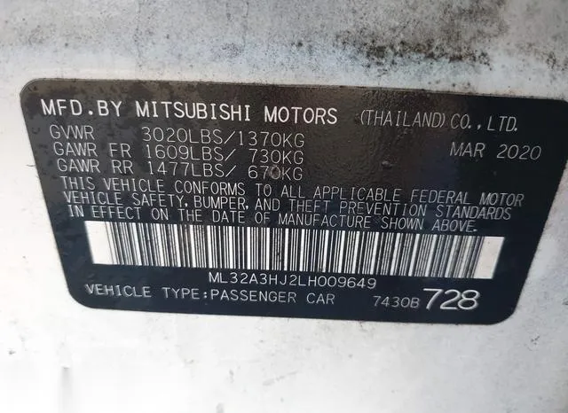 ML32A3HJ2LH009649 2020 2020 Mitsubishi Mirage- Es/Se 9