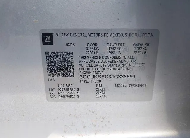 3GCUKSEC3JG338659 2018 2018 Chevrolet Silverado 1500- 1LZ 9