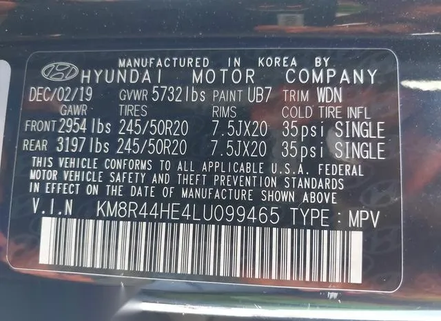 KM8R44HE4LU099465 2020 2020 Hyundai Palisade- Sel 9