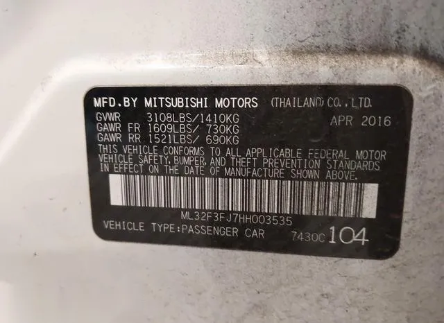 ML32F3FJ7HH003535 2017 2017 Mitsubishi Mirage- G4 ES 9