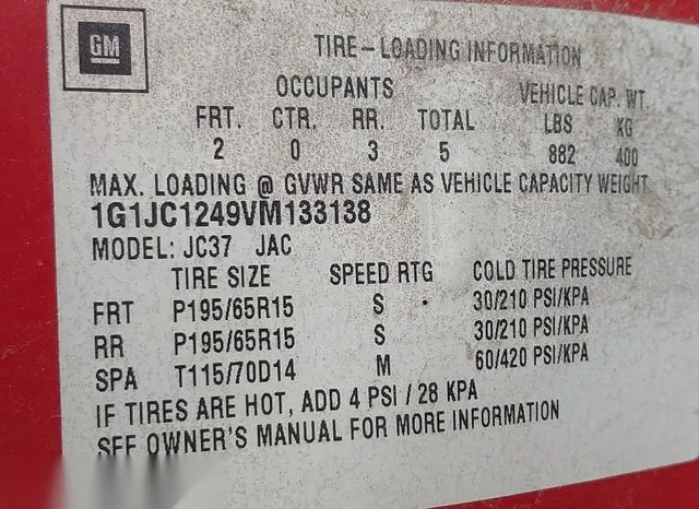 1G1JC1249VM133138 1997 1997 Chevrolet Cavalier 9