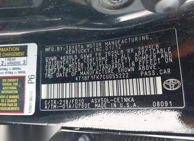 4T1BF1FK7CU055222 2012 2012 Toyota Camry- LE 9