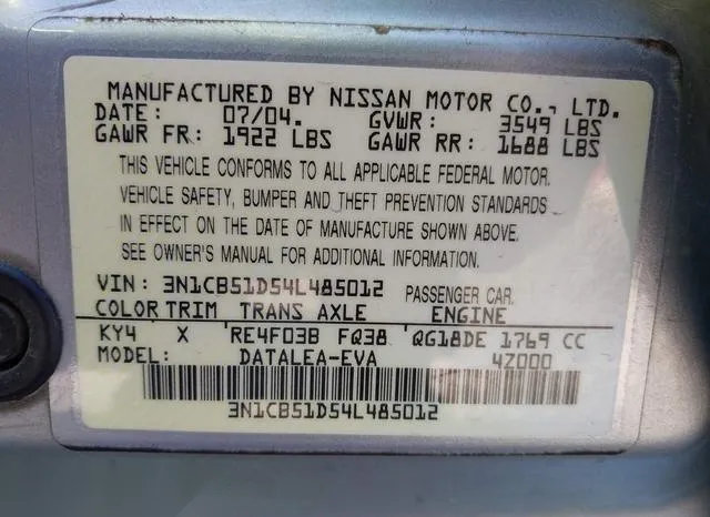 3N1CB51D54L485012 2004 2004 Nissan Sentra- 1-8S 9