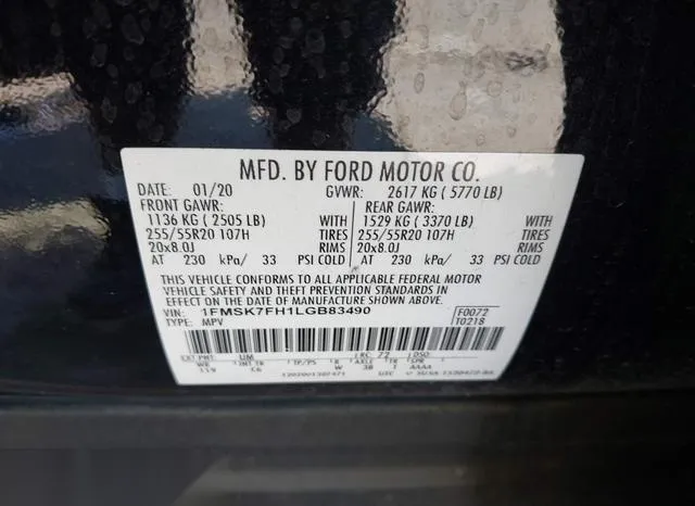 1FMSK7FH1LGB83490 2020 2020 Ford Explorer- Limited 9