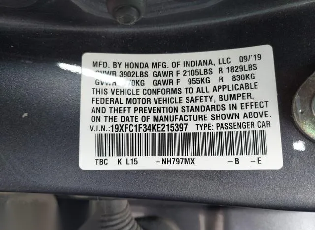 19XFC1F34KE215397 2019 2019 Honda Civic- EX 9