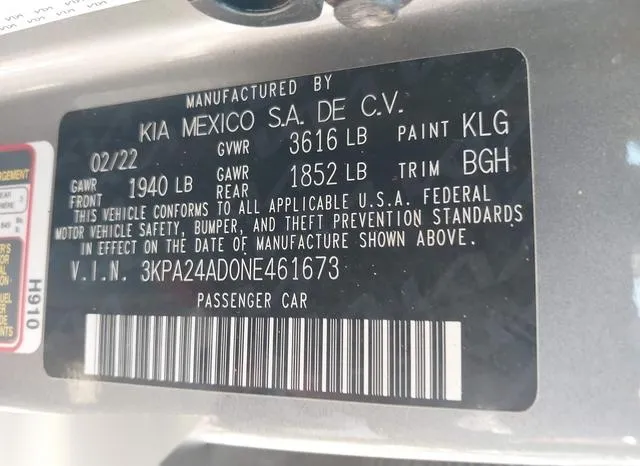 3KPA24AD0NE461673 2022 2022 KIA Rio- S 9