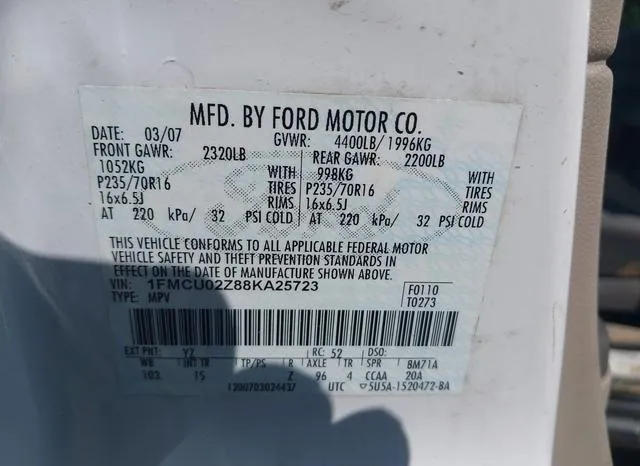 1FMCU02Z88KA25723 2008 2008 Ford Escape- Xls/Xls Manual 9