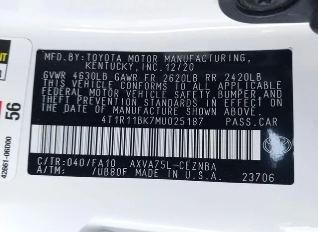 4T1R11BK7MU025187 2021 2021 Toyota Camry- Le Awd 9